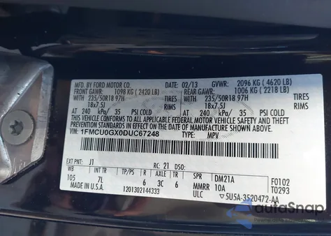 2013 Ford Escape Se из США, поврежденный, VIN 1FMCU0GX0DUC67248